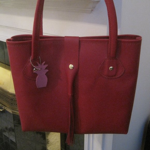 Raspberry Leather Handbag Tote - Picture 3 of 5
